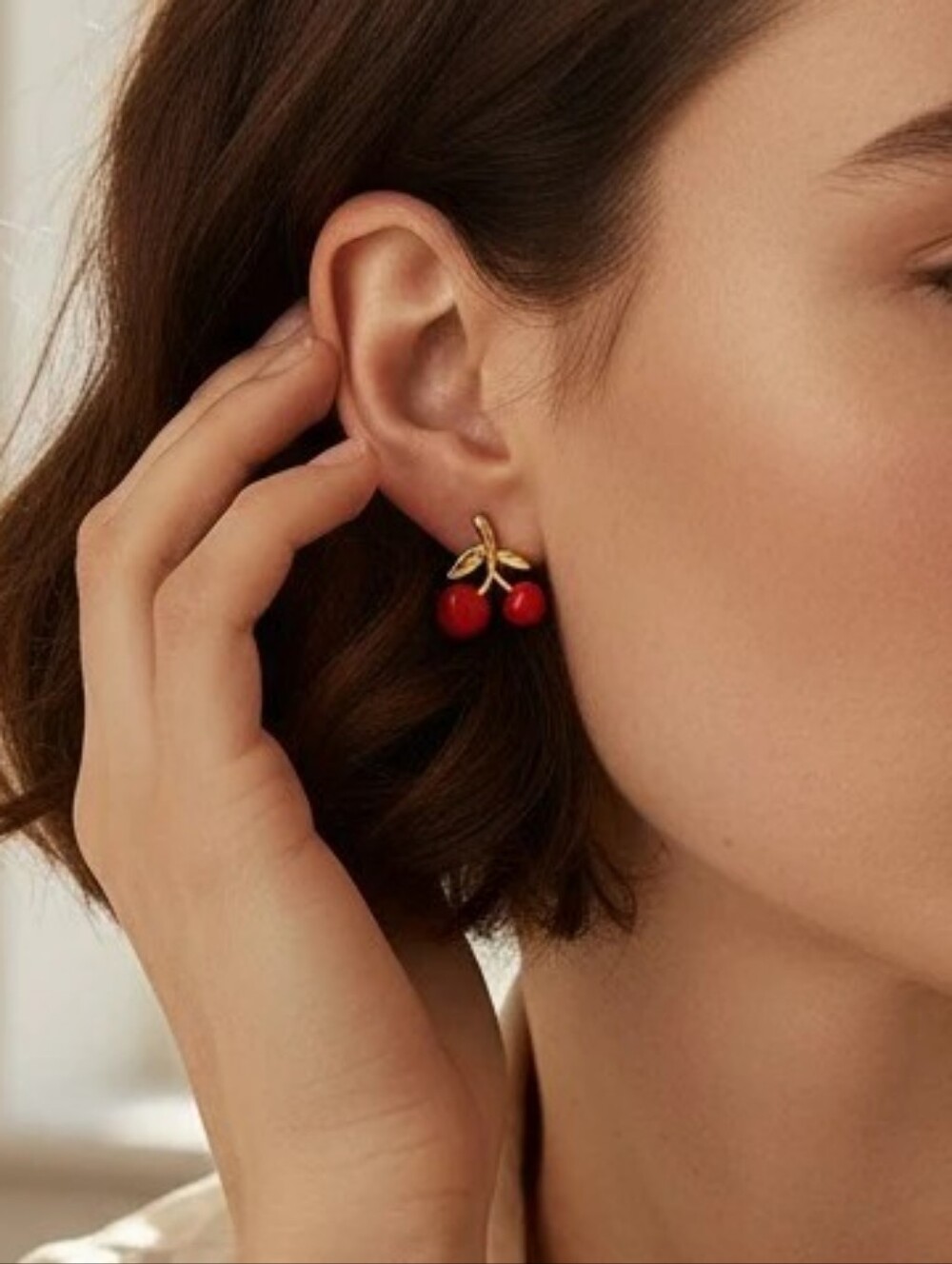 Coach Gold-Tone Cherry Stud Earrings with Red Enamel - Picture 3 of 4